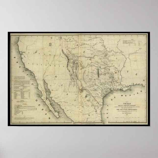 Poster 1844 Carte du Texas et des pays limitrophes (Devant)