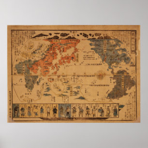 Poster 1850 Bankoku jinbutsu no zu Peuple de nombreuses n