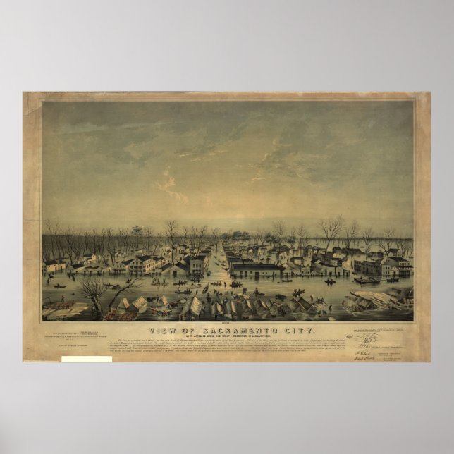 Poster 1850 Sacramento California Birds Eye Panoramic Map (Devant)