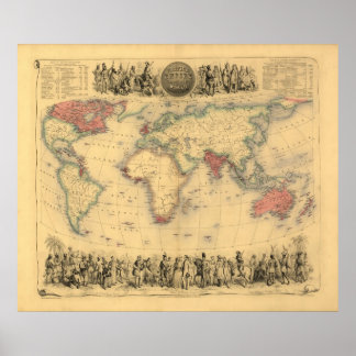 Poster 1850's Map of British Empire Throughout the World