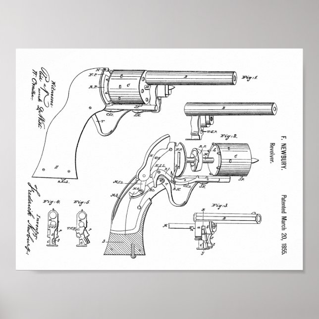 Poster 1855 Revolver de canon Dessin d'art breveté Imprim (Devant)