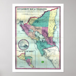Poster 1856 Carte du gouvernement du Nicaragua par A.H. J