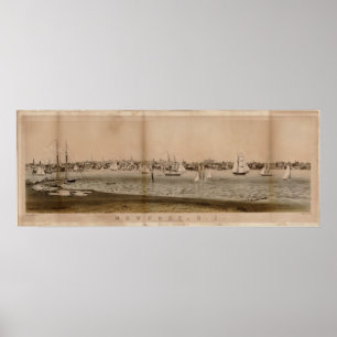 Poster 1860 Newport, carte panoramique de vue d'oeil
