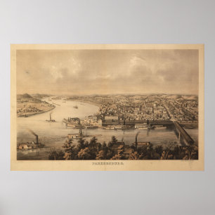 Poster 1861 Parkersburg, carte panoramique de vue d'oeil