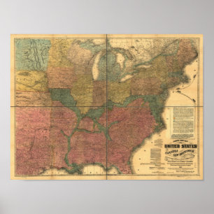 Poster 1863 Carte ferroviaire et de guerre civile des Éta