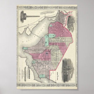 Poster 1866 Johnson Map of Washington D.C.