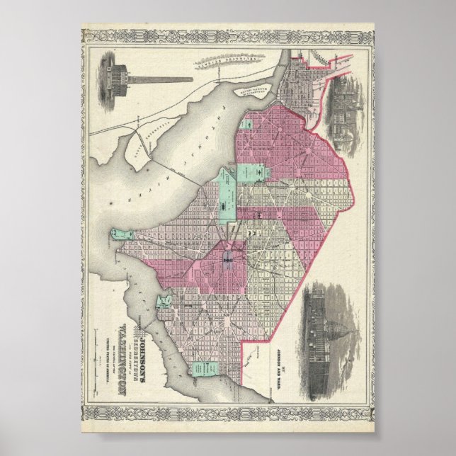 Poster 1866 Johnson Map of Washington D.C. (Devant)