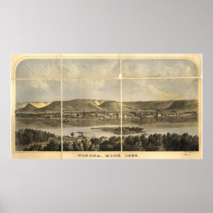 Poster 1866 Winona, MN Oiseaux Vue panoramique Carte