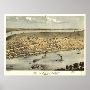 Poster 1867 carte panoramique de vue d'oeil d'oiseaux du