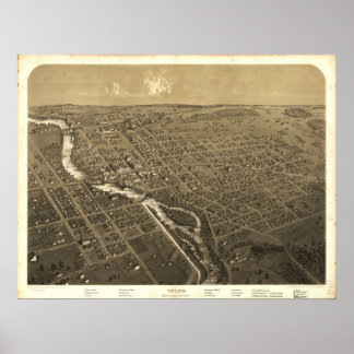 Poster 1868 Niles, MI Oiseaux Vue panoramique