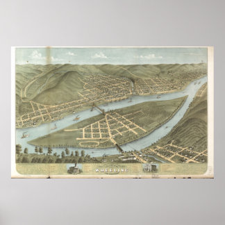 Poster 1870 Roue, WV Oiseaux Vue panoramique Carte