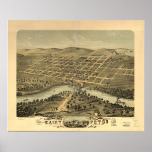 Poster 1870 St Peter, carte panoramique de vue d'oeil