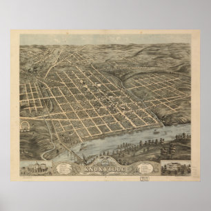 Poster 1871 Knoxville, carte panoramique de vue d'oeil