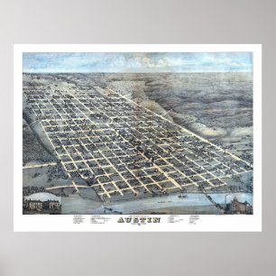 Poster 1873 Austin, TX Oiseau Vue panoramique