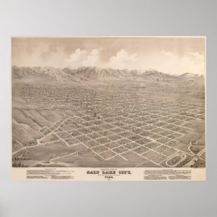 Poster 1875 Salt Lake City, UT Oiseau Panoramique Carte