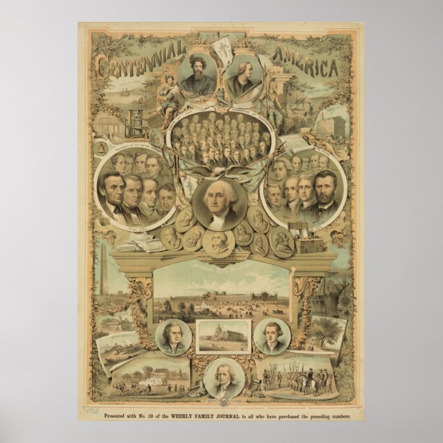 Poster 1876 Centenaire Amérique Indépendance des États-Un (Devant)