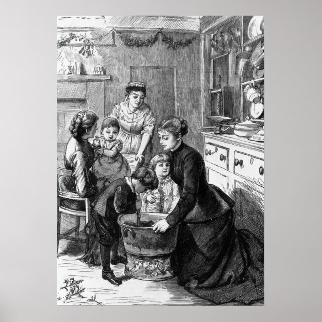Poster 1876 : Les enfants aident à remuer le pudding de N (Devant)