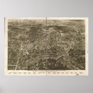 Poster 1876 Philadelphie, carte panoramique de vue d'oeil