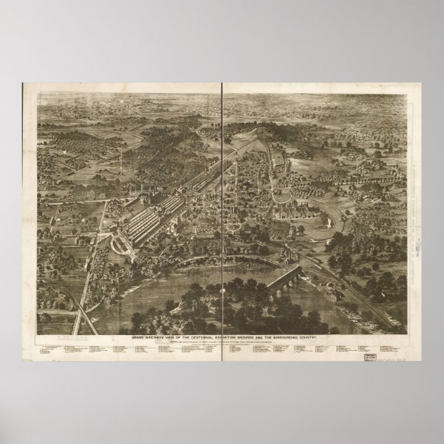 Poster 1876 Philadelphie, PA Oiseaux Vue panoramique Cart (Devant)