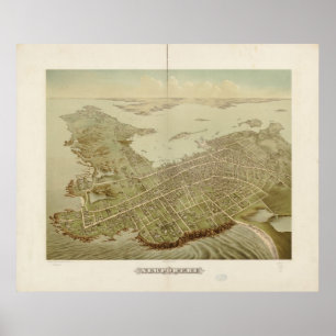 Poster 1878 Newport, carte panoramique de vue d'oeil