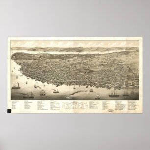 Poster 1879 carte panoramique de l'oeil de l'oiseau de
