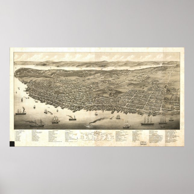 Poster 1879 Halifax (Nouvelle-Écosse) Carte panoramique d (Devant)