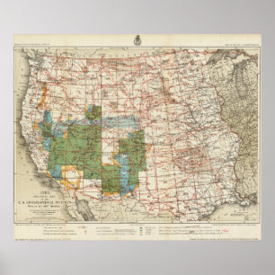 Poster 1880 Progress Map of The US Geographical Surveys