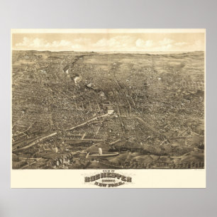 Poster 1880 Rochester, NY Oiseaux Vue panoramique