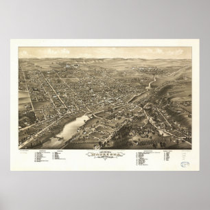 Poster 1880 Waukesha, carte panoramique de vue d'oeil