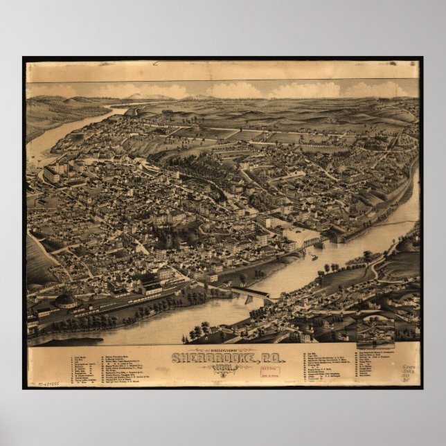 Poster 1881 Sherbrooke (Québec) Carte panoramique des yeu (Devant)