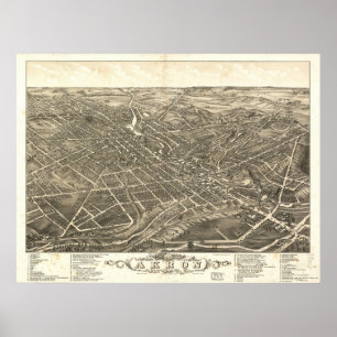 Poster 1882 carte panoramique de vue d'oeil d'oiseaux
