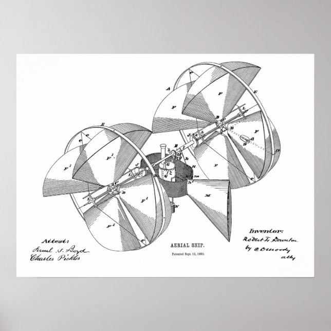 Poster 1882 Machine à voler Dessin d'avion (Devant)