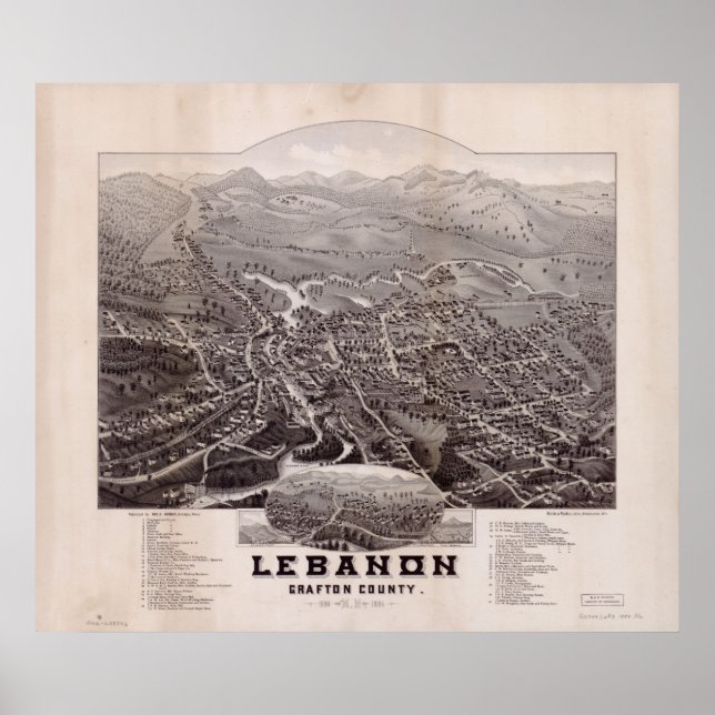 Poster 1884 Liban, NH Oiseaux Vue panoramique Carte (Devant)