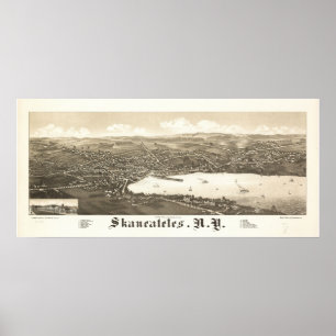 Poster 1884 Skaneateles, NY Oiseaux Vue panoramique Carte