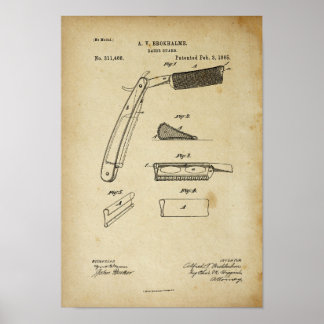 Poster 1885 Barber Razor Old Look Brevet