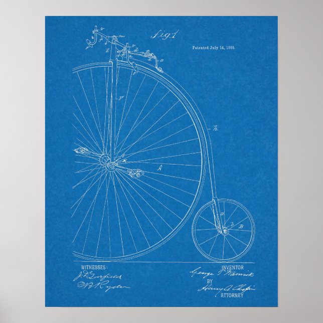 Poster 1885 Haute Roulette Conception de Vélo Brevet Art  (Devant)