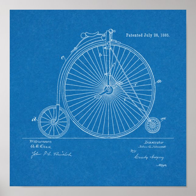Poster 1885 Haute Roulette Conception de Vélo Brevet Art  (Devant)