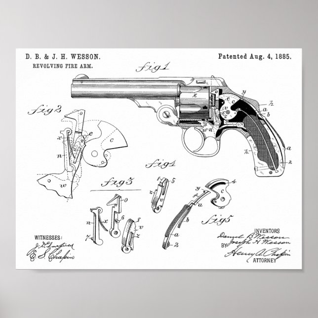 Poster 1885 Wesson Gun Brevet Dessin d'art Imprimer (Devant)