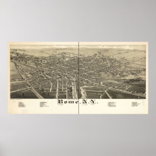 Poster 1886 Rome, NY Birds Eye View Panoramic Map