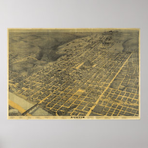 Poster 1887 Austin, carte panoramique de vue d'oeil