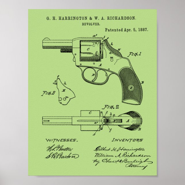 Poster 1887 Revolver Gun Dessin d'Art Brevet Imprimer (Devant)
