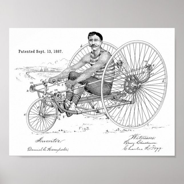 Poster 1887 Vintage Brevet de bicyclette Art Imprimer (Devant)