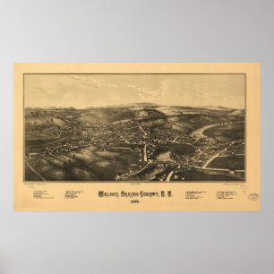 Poster 1887 Walden, NY Oiseaux Vue panoramique