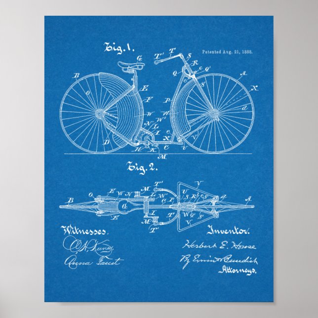 Poster 1888 Conception de bicyclettes Vintages Art. (Devant)