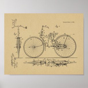 Poster 1888 Vintage Bicycle Design Patent Art Print