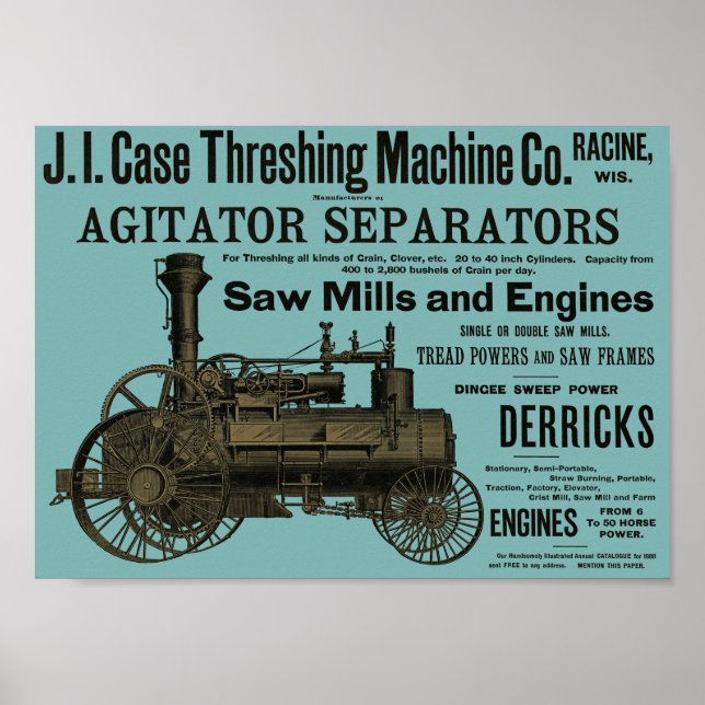 Poster 1889 Moteur de traction à vapeur et tracteur agric (Devant)