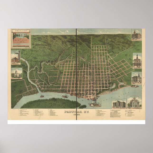 Poster 1889 Paducah, KY Birds Vue panoramique (Devant)