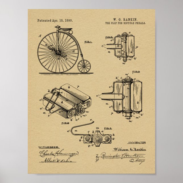 Poster 1890 Bicycle Haute Roulette Conception de pédale B (Devant)