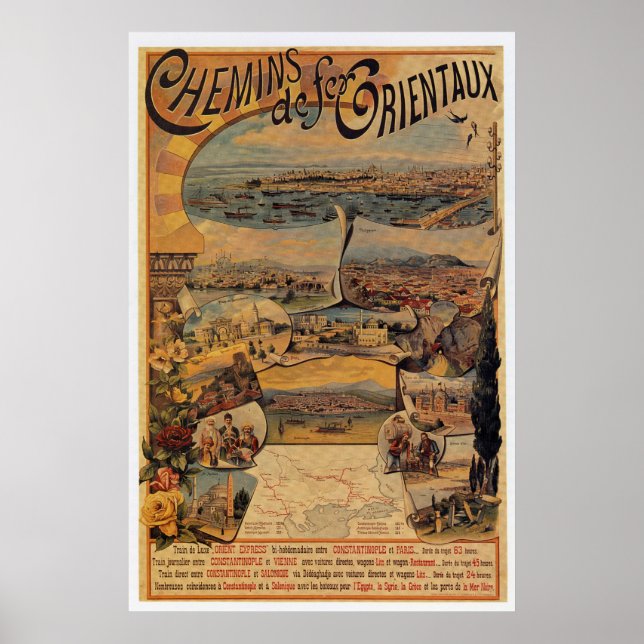 Poster 1890 Chemins de fer orientaux vers Constantinople (Devant)