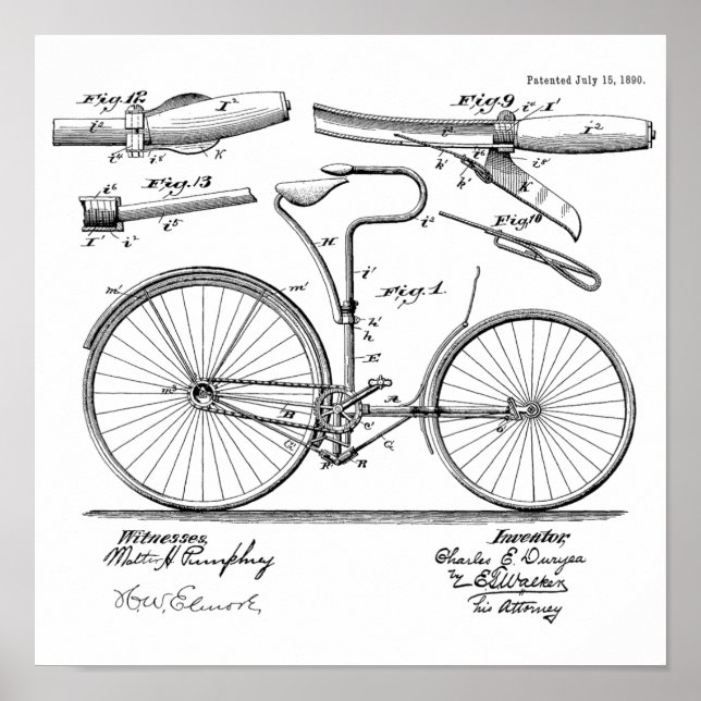 Poster 1890 Conception de freins à bicyclette Vintage Art (Devant)
